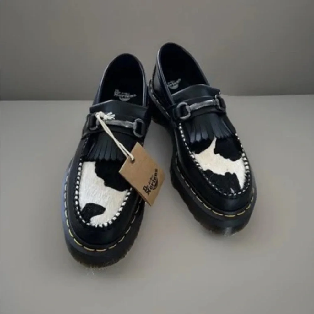 NEW Dr Martens Adrian Snaffle Leather Cow Print Platform Loafers Sz 6 - Picture 5 of 5